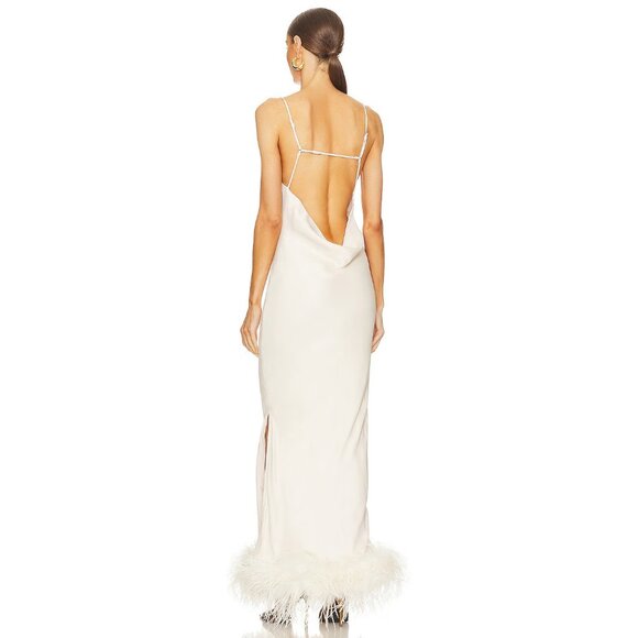 Bubish Farah Feather Trim Slip Dress in White - Picture 3 of 4